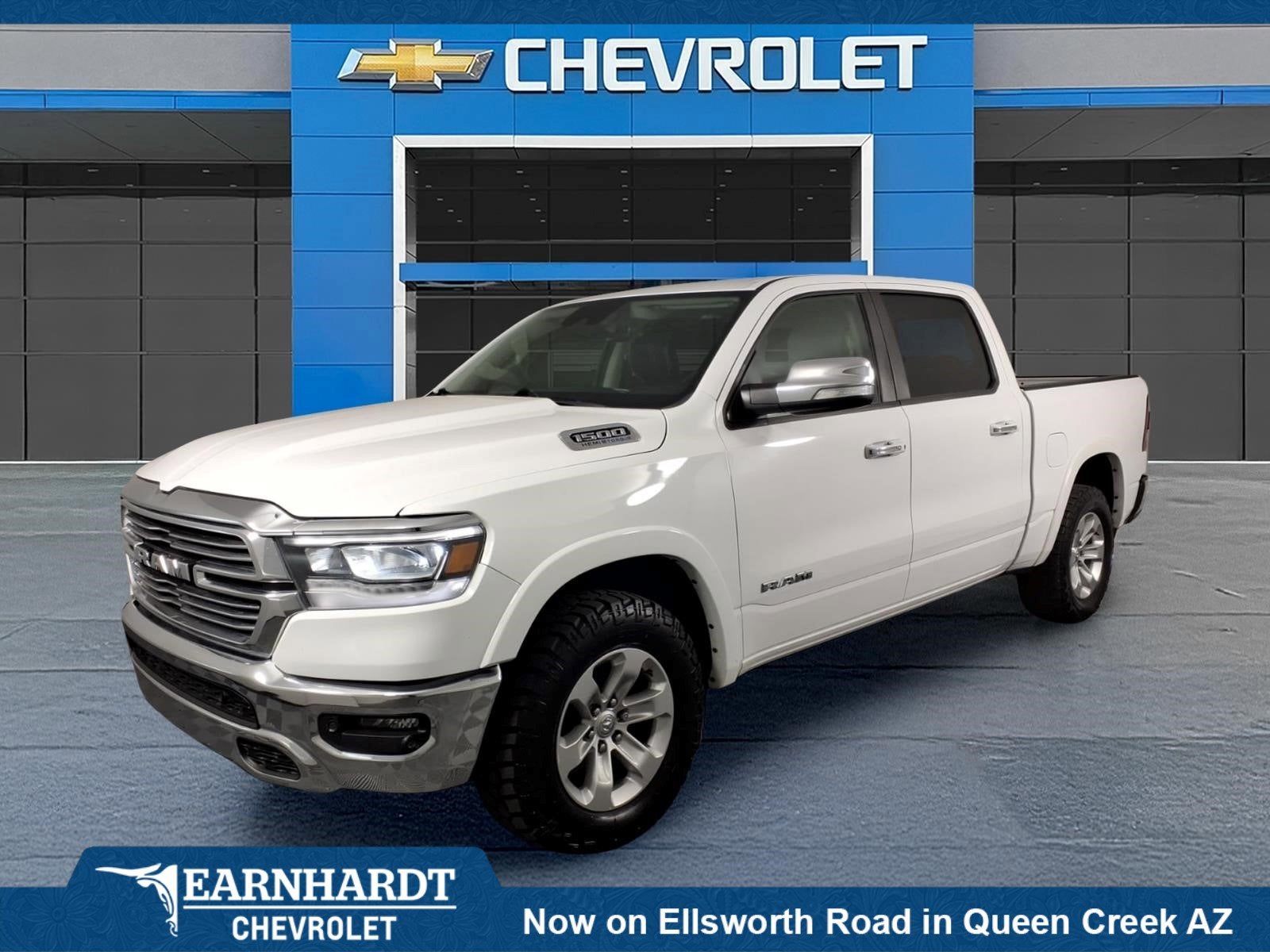 2022 RAM 1500 Laramie in White — front three-quarter view
