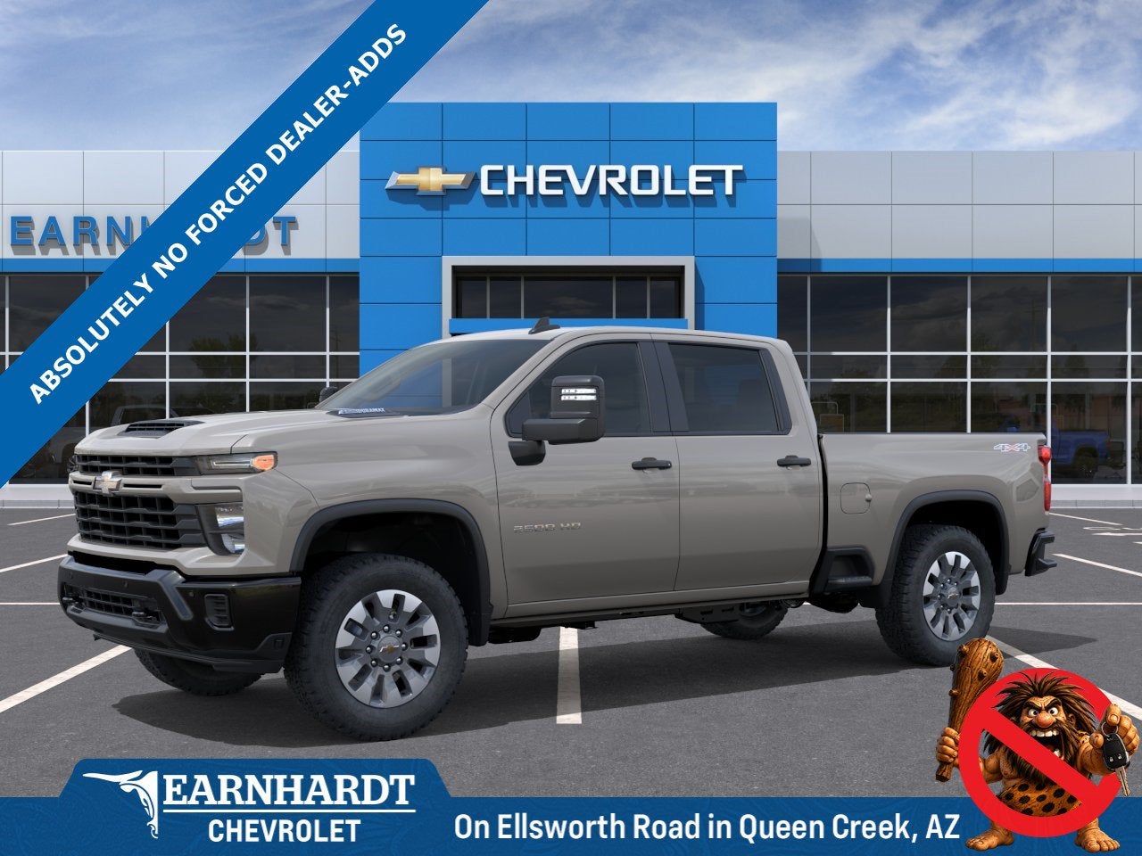 2026 Chevrolet Silverado 2500 HD Custom in White Sands — front three-quarter view