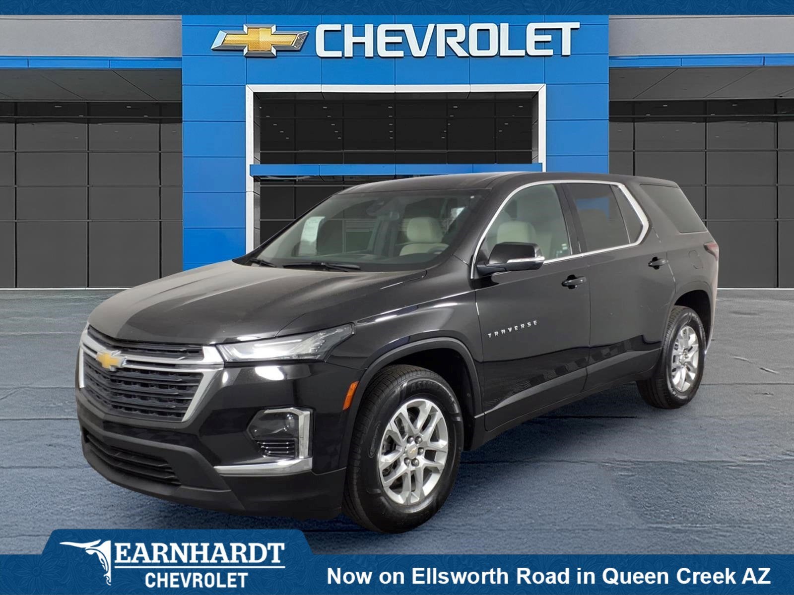 2023 Chevrolet Traverse LS in Mosaic Black Metallic — front three-quarter view