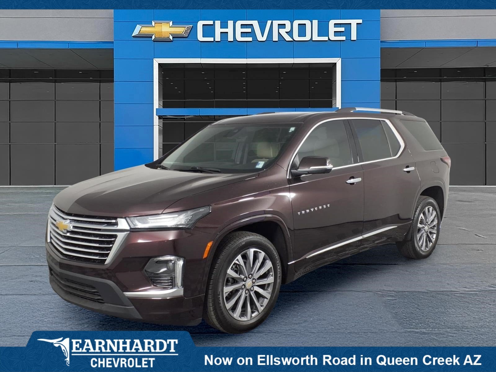 2023 Chevrolet Traverse Premier in Black Cherry Metallic — front three-quarter view