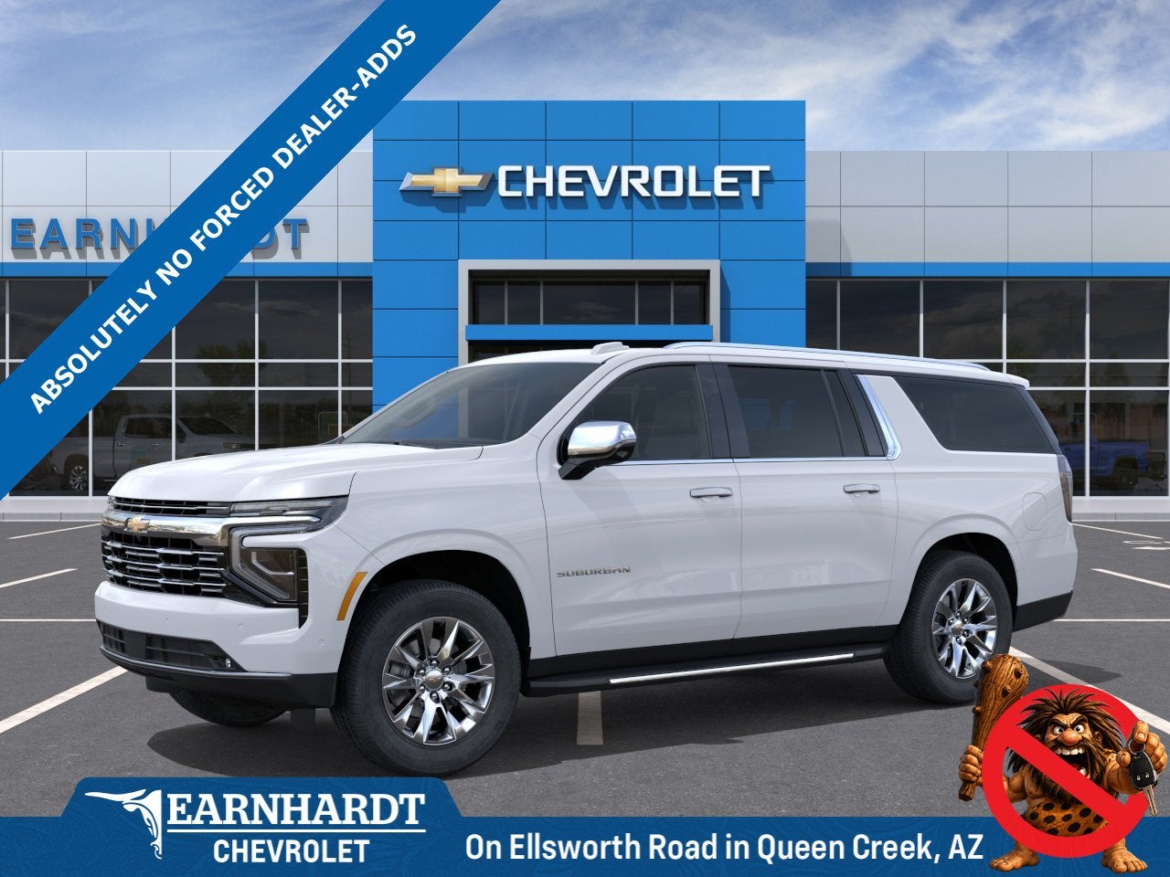 2026 Chevrolet Suburban Premier in Polar White Tricoat — front three-quarter view