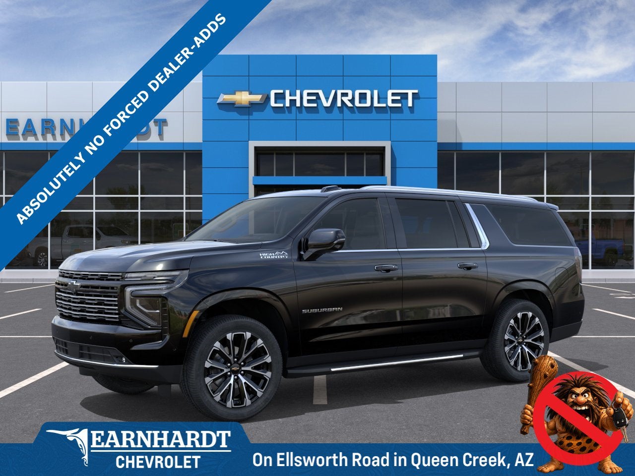 2026 Chevrolet Suburban High Country in Black — front three-quarter view